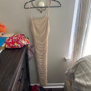 Tan ruched sheer dress